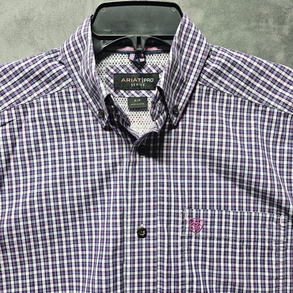Ariat Pro Series Mens Purple Plaid Long Sleeve Button Down Shirt S CH05S18LS